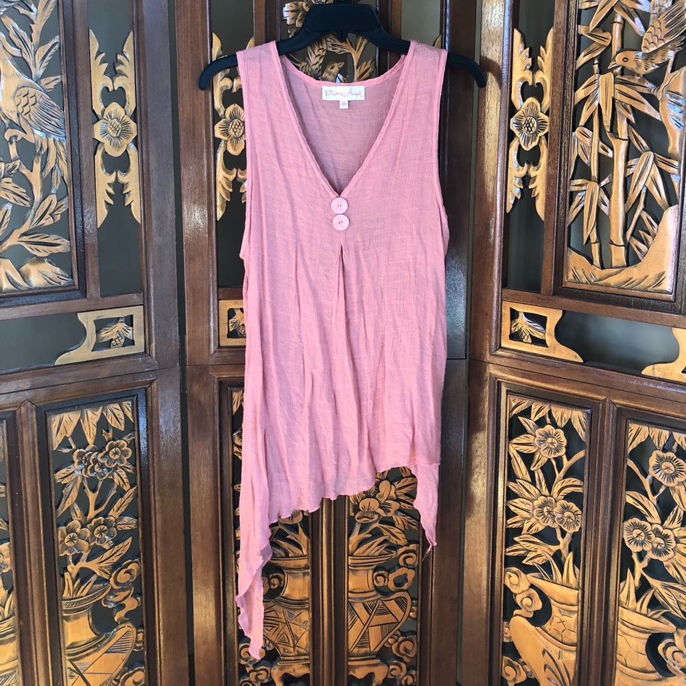 Pretty Angel Linen-Cotton Blend Asymmetrical Tank
